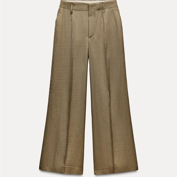 Zara Wide-Leg Tan Trousers - Picture 1 of 4